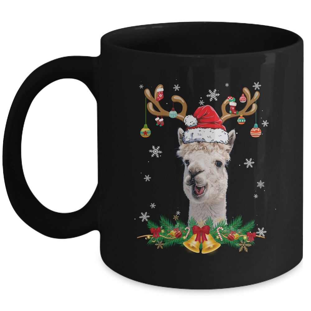 Funny Llama Reindeer Lights Ornament Santa Christmas Xmas Mug | teecentury
