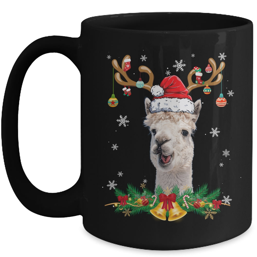 Funny Llama Reindeer Lights Ornament Santa Christmas Xmas Mug | teecentury