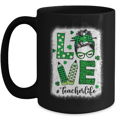 Funny Love Messy Bun Teacher Life St Patricks Day Shamrock Mug | teecentury