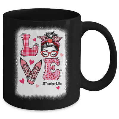 Funny Love Messy Bun Teacher Life Valentines Day Matching Mug | teecentury