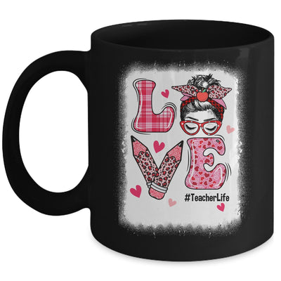 Funny Love Messy Bun Teacher Life Valentines Day Matching Mug | teecentury