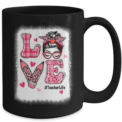 Funny Love Messy Bun Teacher Life Valentines Day Matching Mug | teecentury