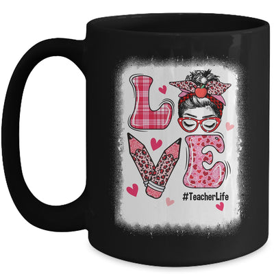 Funny Love Messy Bun Teacher Life Valentines Day Matching Mug | teecentury