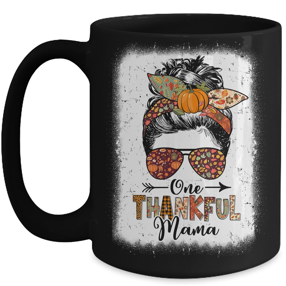 Funny Messy Bun One Thankful Mama Fall Autumn Thanksgiving Mug | teecentury