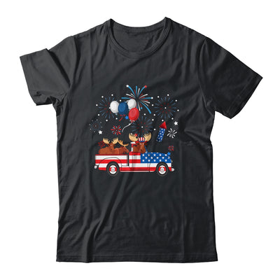Funny Moose Riding Red Truck USA Flag Patriotic 4th Of July Shirt & Tank Top | teecentury