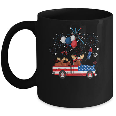 Funny Moose Riding Red Truck USA Flag Patriotic 4th Of July Mug | teecentury