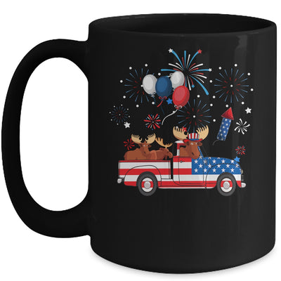 Funny Moose Riding Red Truck USA Flag Patriotic 4th Of July Mug | teecentury