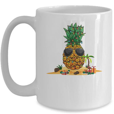 Funny Pineapple Hawaiian Hawaii Christmas Tree Lights Xmas Mug Coffee Mug | Teecentury.com