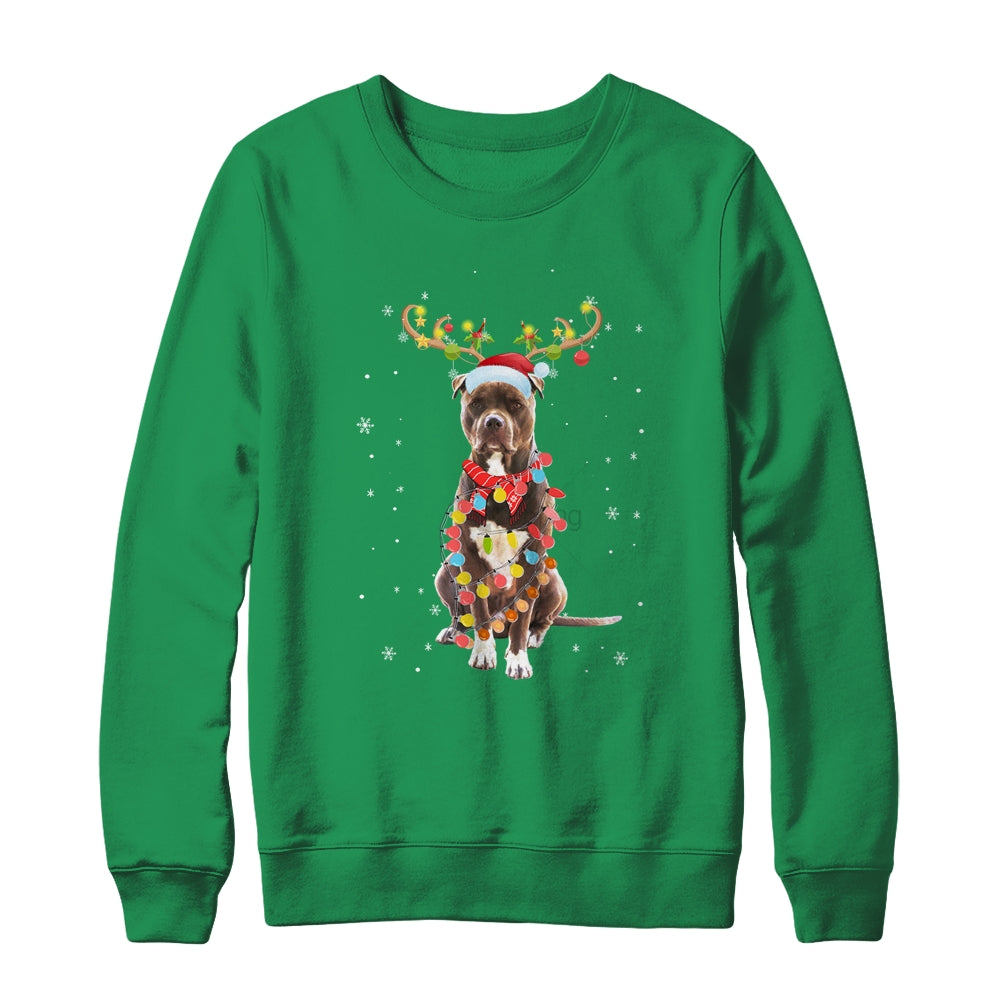 Funny Pitbull Christmas Tree Santa Reindeer Pajamas T-Shirt & Sweatshirt | Teecentury.com