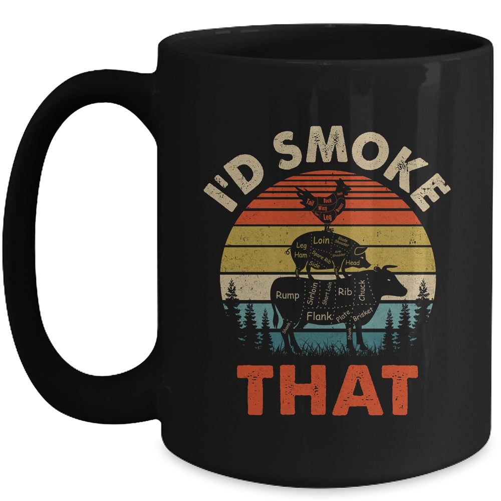Funny Retro BBQ Party Smoker Chef Dad I'd Smoke That Mug | teecentury