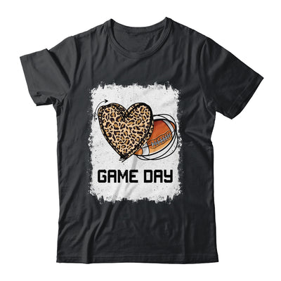 Game Day Leopard Heart Football Lovers Mom Bleached T-Shirt & Tank Top | Teecentury.com