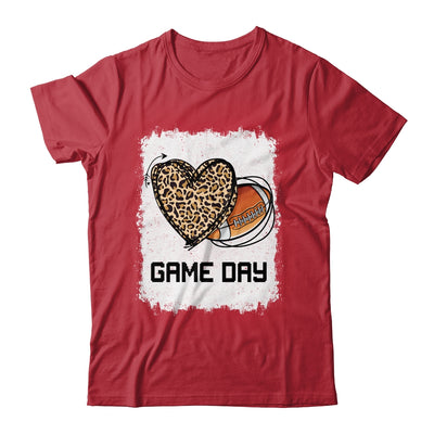 Game Day Leopard Heart Football Lovers Mom Bleached T-Shirt & Tank Top | Teecentury.com