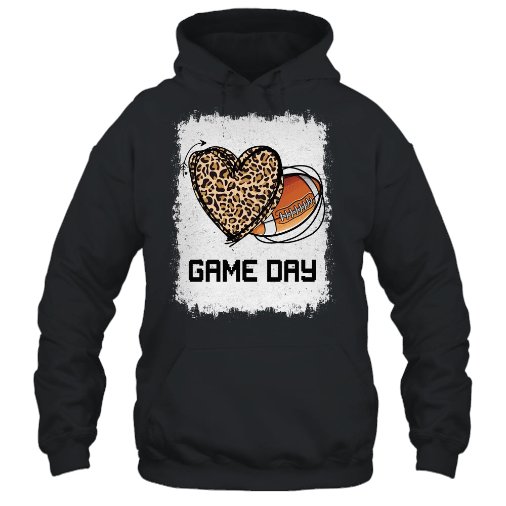 Game Day Leopard Heart Football Lovers Mom Bleached T-Shirt & Tank Top | Teecentury.com