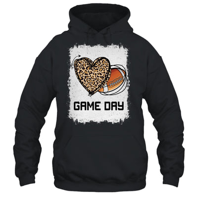 Game Day Leopard Heart Football Lovers Mom Bleached T-Shirt & Tank Top | Teecentury.com