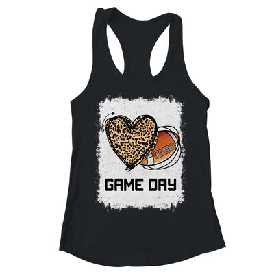 Game Day Leopard Heart Football Lovers Mom Bleached T-Shirt & Tank Top | Teecentury.com