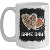 Game Day With Leopard Heart Football Lovers Mom Bleached Mug Coffee Mug | Teecentury.com