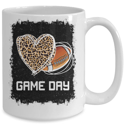 Game Day With Leopard Heart Football Lovers Mom Bleached Mug Coffee Mug | Teecentury.com