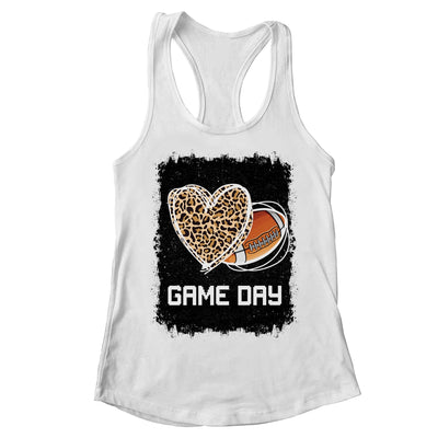 Game Day With Leopard Heart Football Lovers Mom Bleached T-Shirt & Tank Top | Teecentury.com