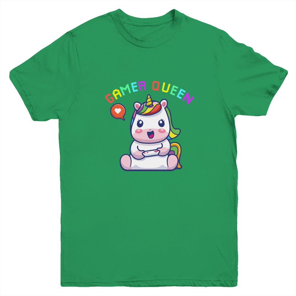 Gamer Queen Cute Girl Gaming Gamer Video Controller Unicorn Youth Youth Shirt | Teecentury.com