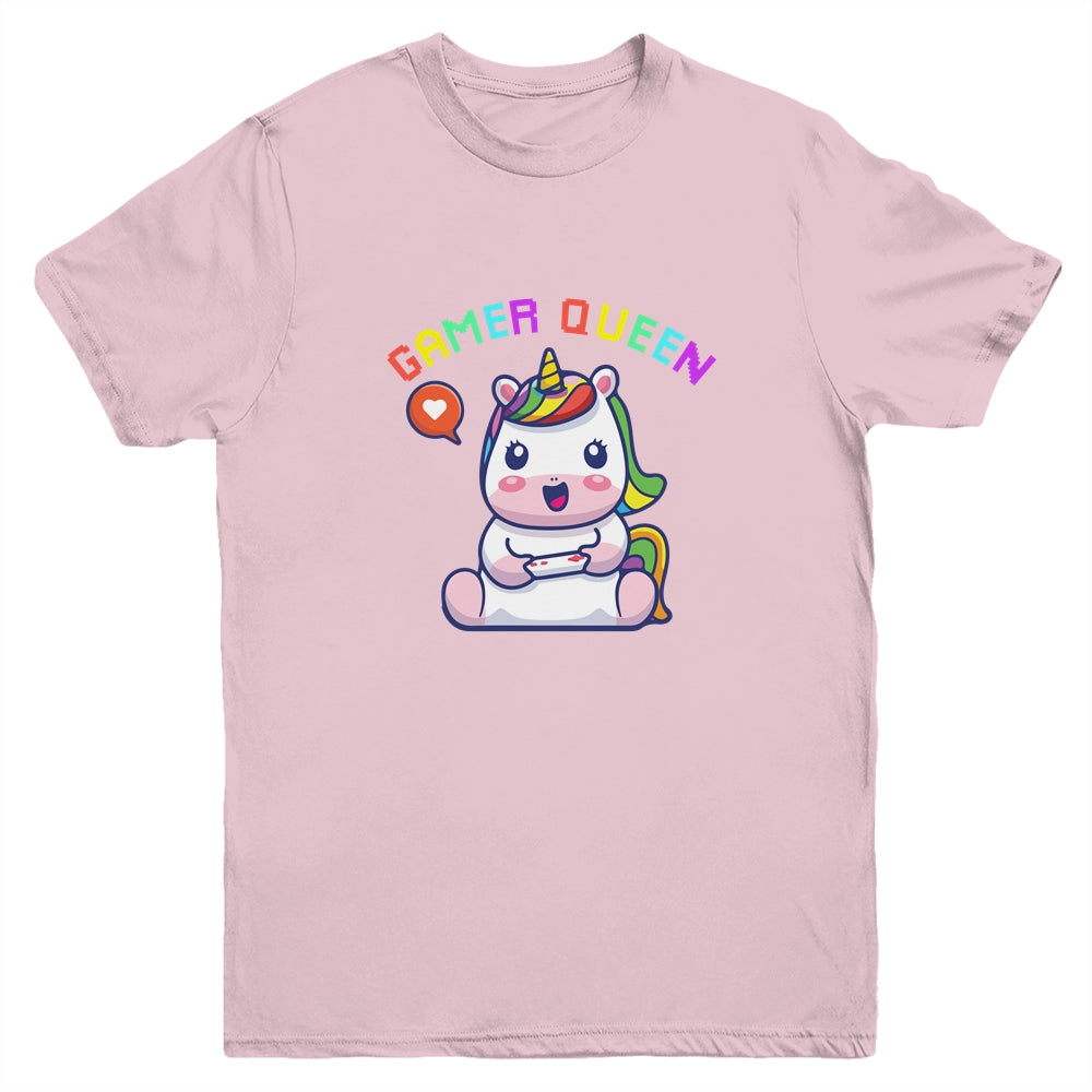 Gamer Queen Cute Girl Gaming Gamer Video Controller Unicorn Youth Youth Shirt | Teecentury.com