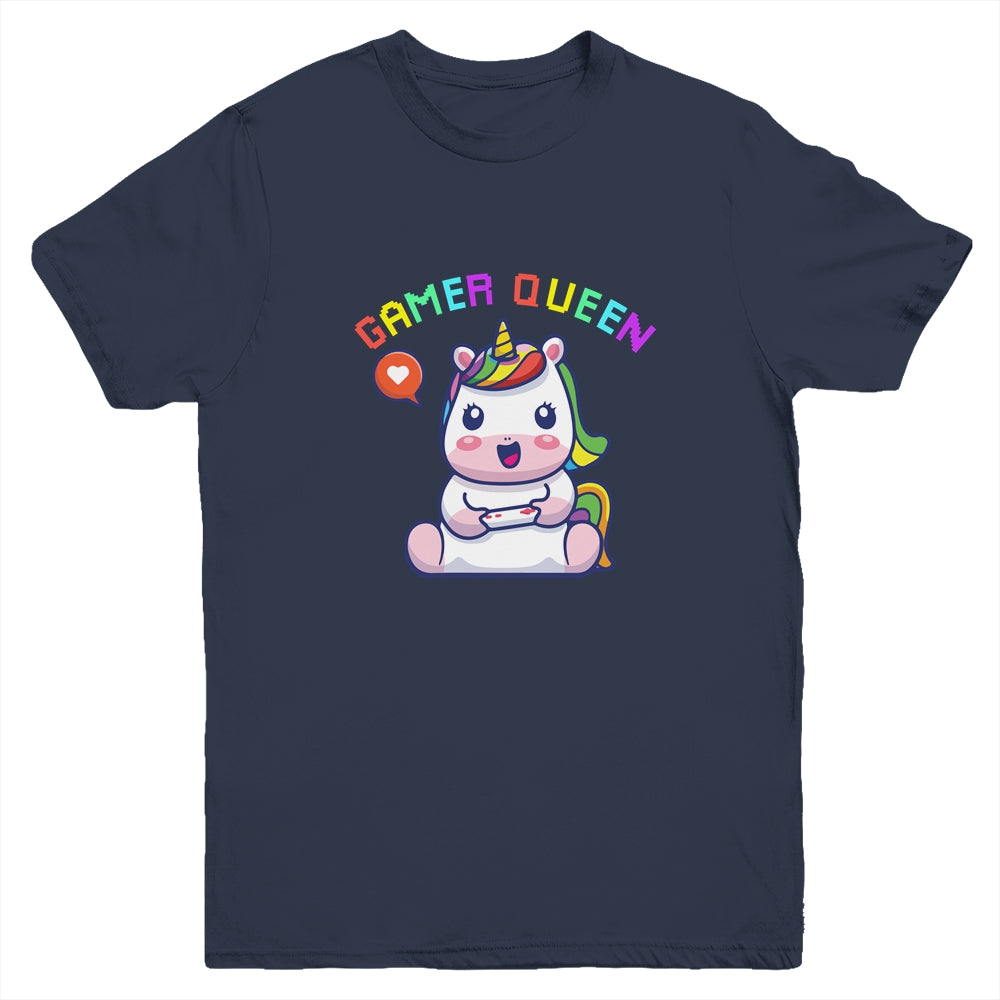 Gamer Queen Cute Girl Gaming Gamer Video Controller Unicorn Youth Youth Shirt | Teecentury.com
