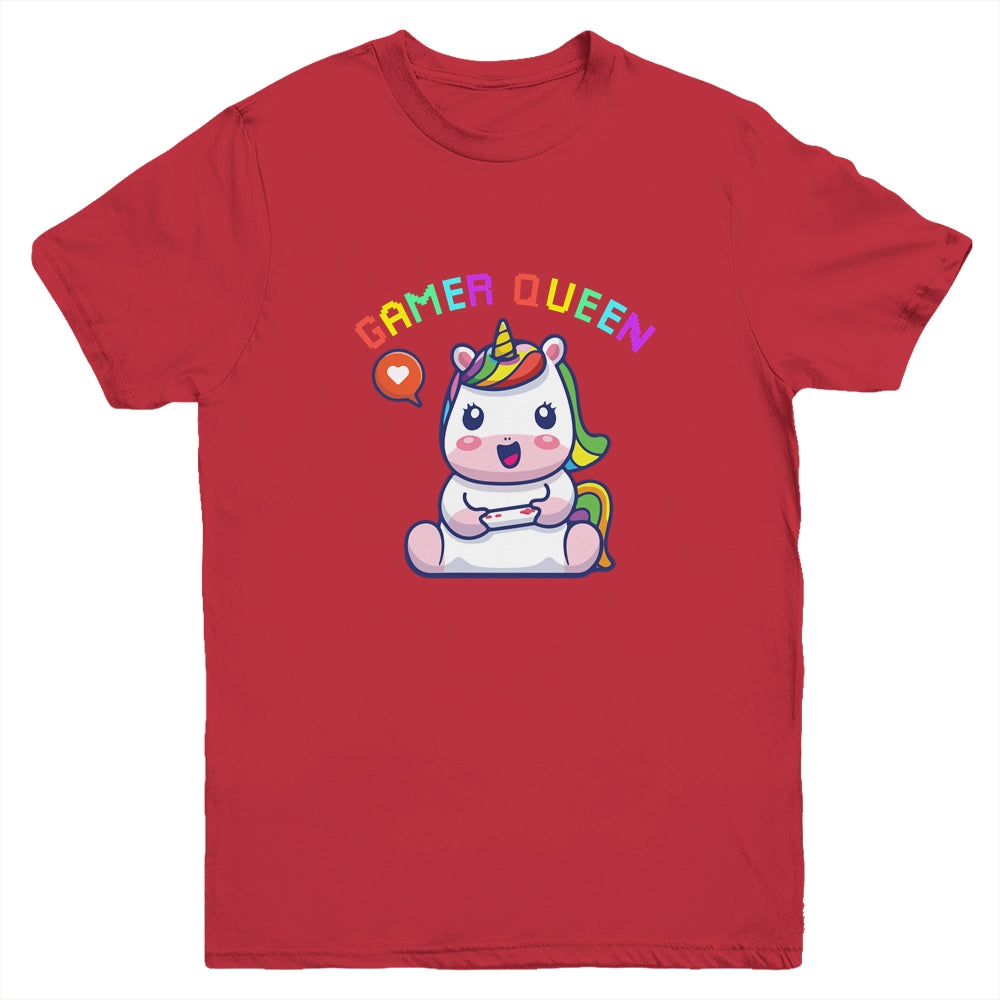 Gamer Queen Cute Girl Gaming Gamer Video Controller Unicorn Youth Youth Shirt | Teecentury.com