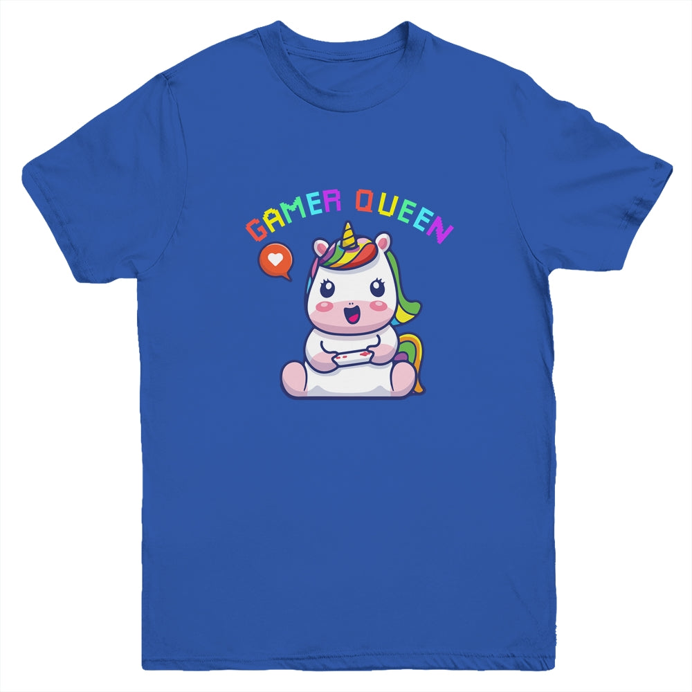 Gamer Queen Cute Girl Gaming Gamer Video Controller Unicorn Youth Youth Shirt | Teecentury.com