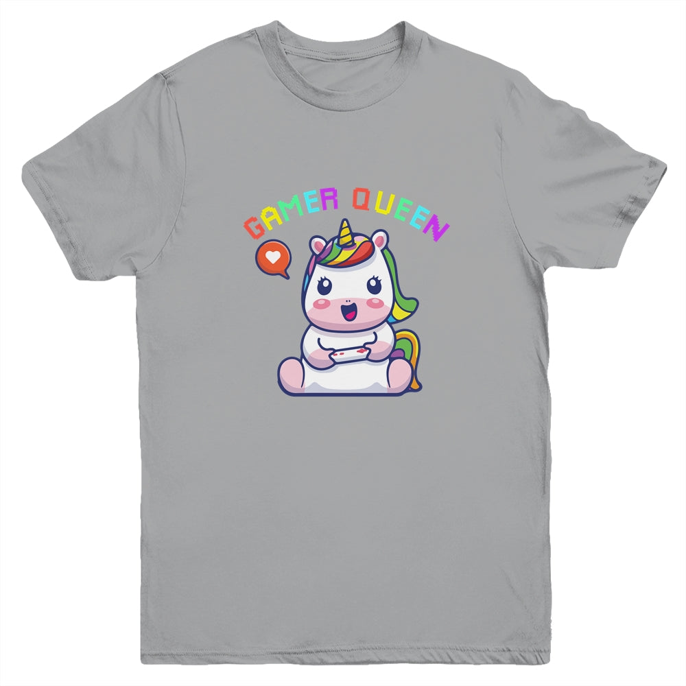 Gamer Queen Cute Girl Gaming Gamer Video Controller Unicorn Youth Youth Shirt | Teecentury.com