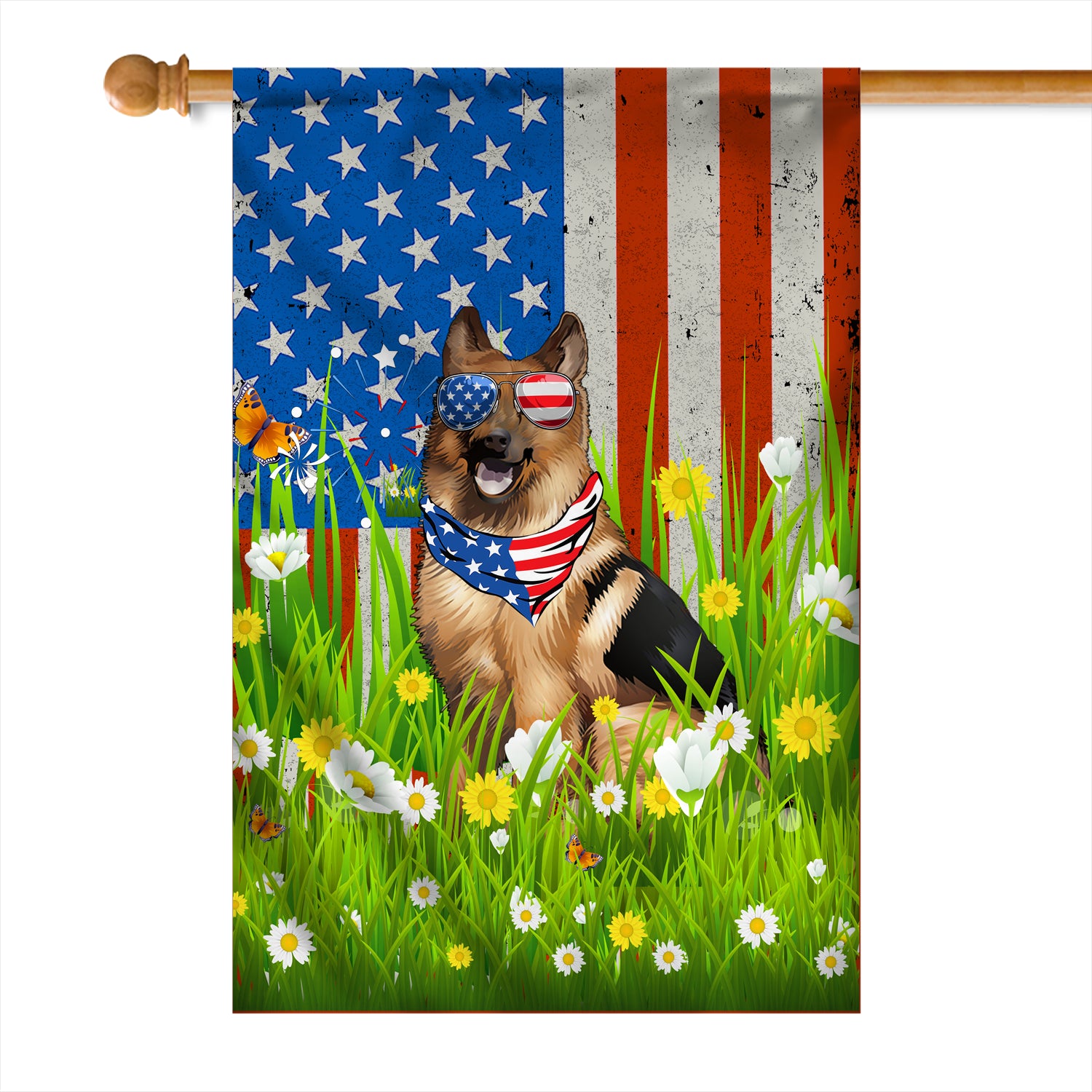 German Shepherd American USA Flag 4th of July Dog Lover On Independence Day | teecentury