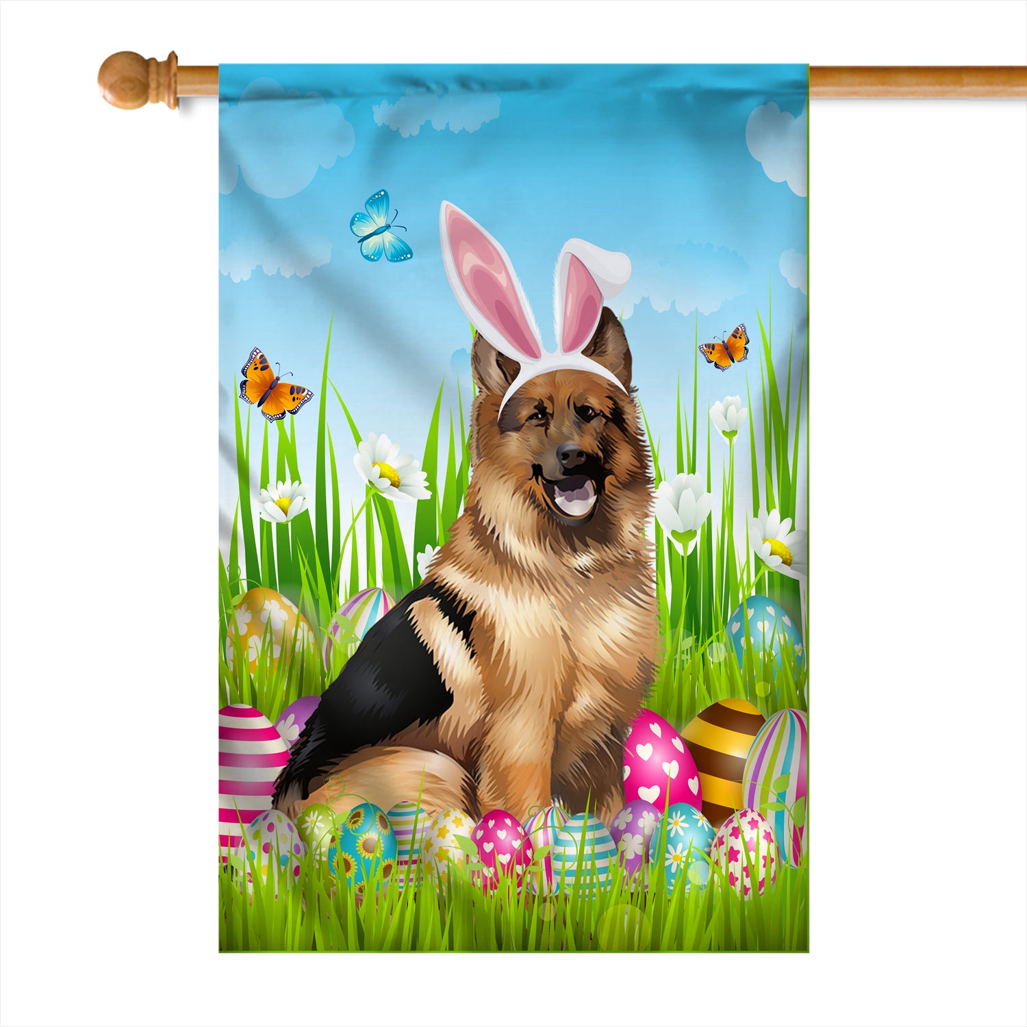 German Shepherd Happy Easter Day Holiday Flag Funny Dog Dog Wear Bunny Ears Headband Cute for Home Decor | teecentury