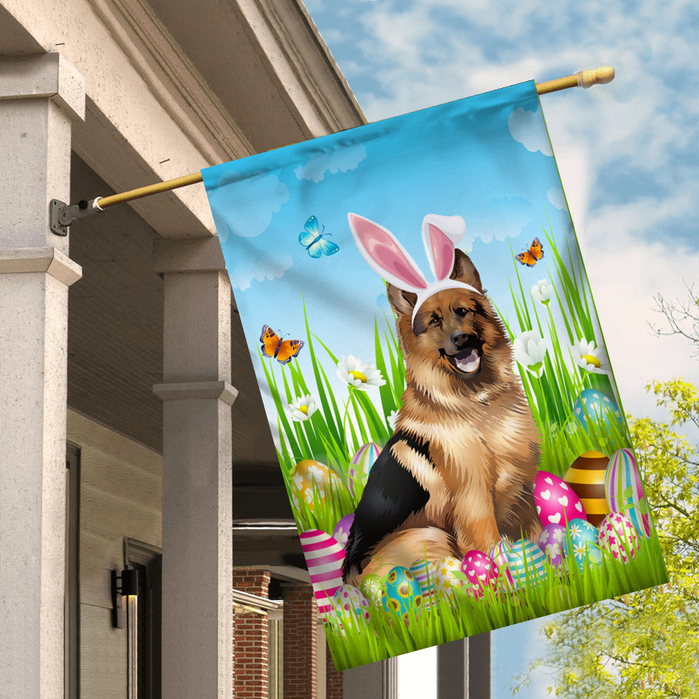 German Shepherd Happy Easter Day Holiday Flag Funny Dog Dog Wear Bunny Ears Headband Cute for Home Decor | teecentury