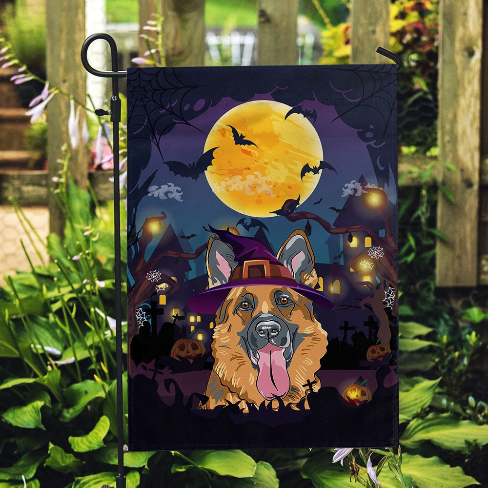German Shepherd Witch Halloween Flag Castle Background For Dog Lover Home Flag | Teecentury.com