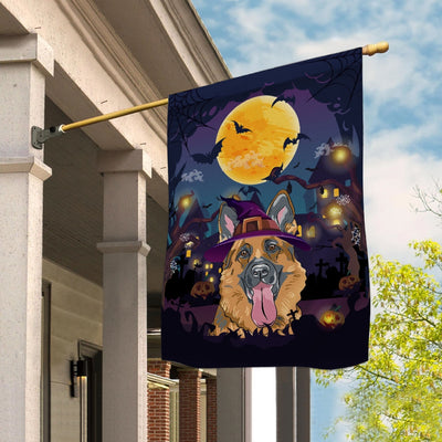 German Shepherd Witch Halloween Flag Castle Background For Dog Lover Home Flag | Teecentury.com