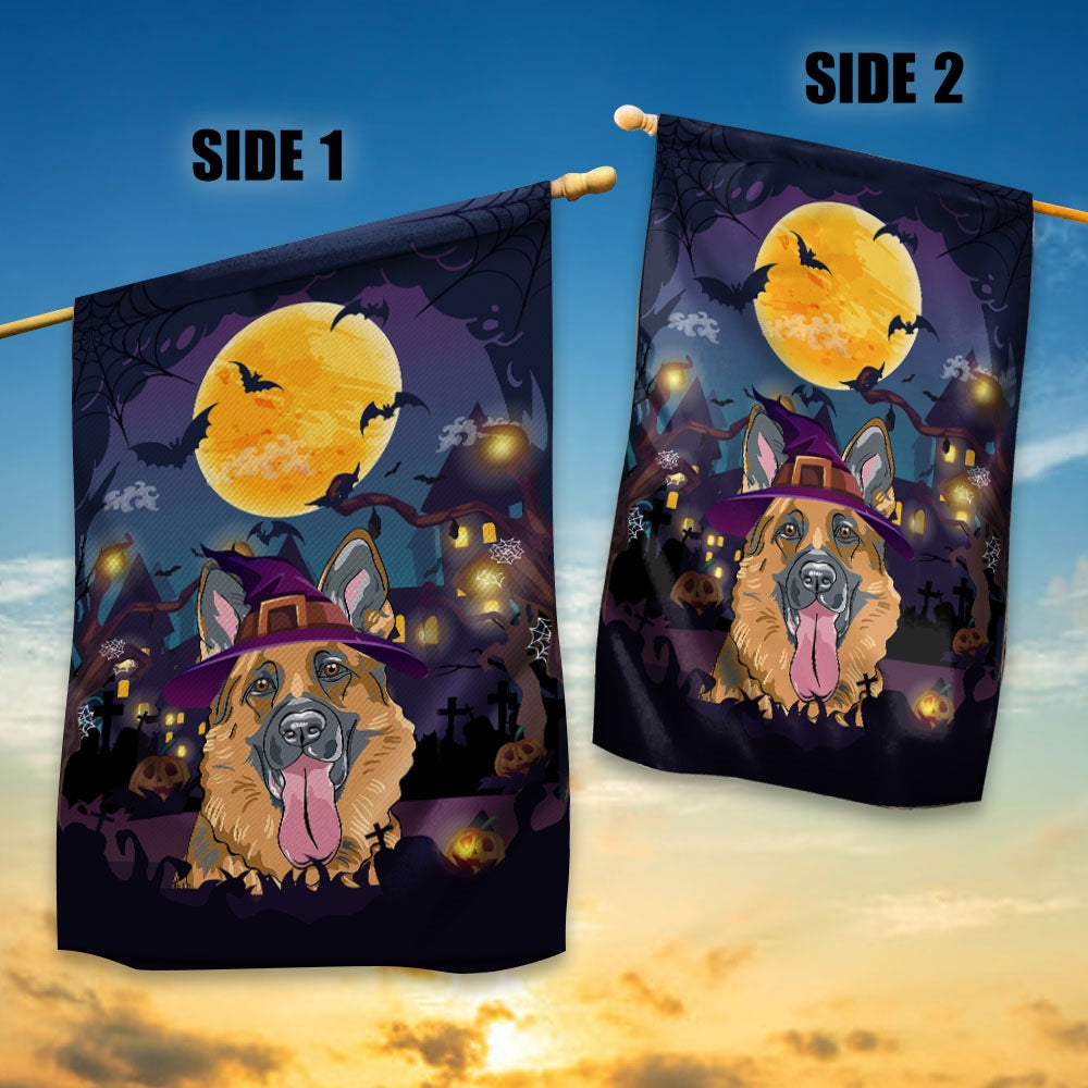 German Shepherd Witch Halloween Flag Castle Background For Dog Lover Home Flag | Teecentury.com