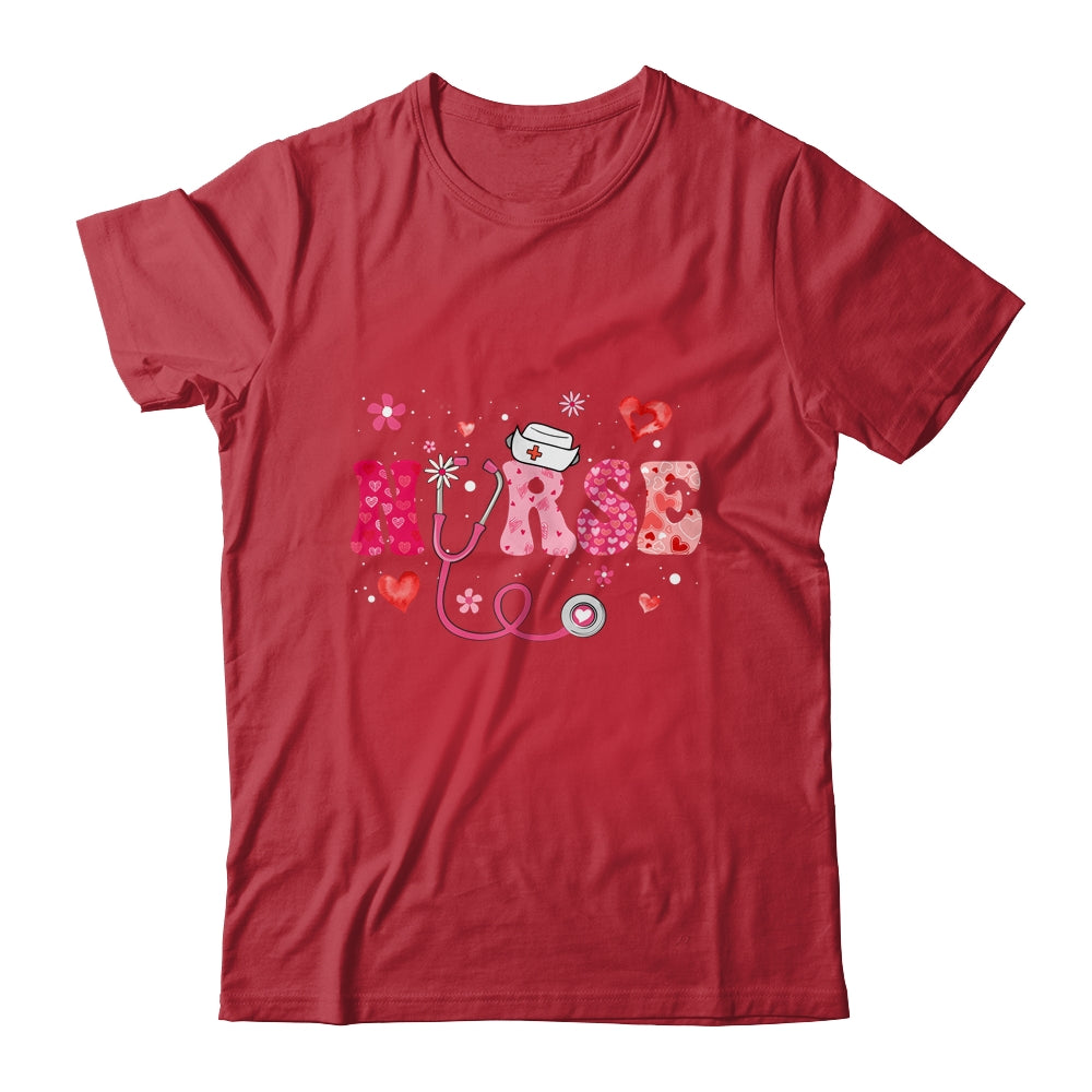Girls Women Nurses Valentines Day Hearts Stethoscope Groovy Shirt & Tank Top | teecentury