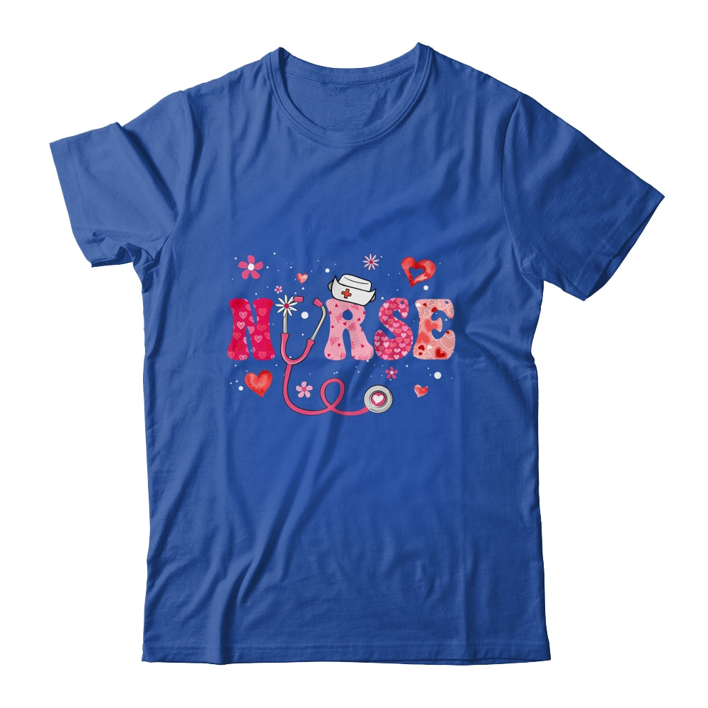Girls Women Nurses Valentines Day Hearts Stethoscope Groovy Shirt & Tank Top | teecentury
