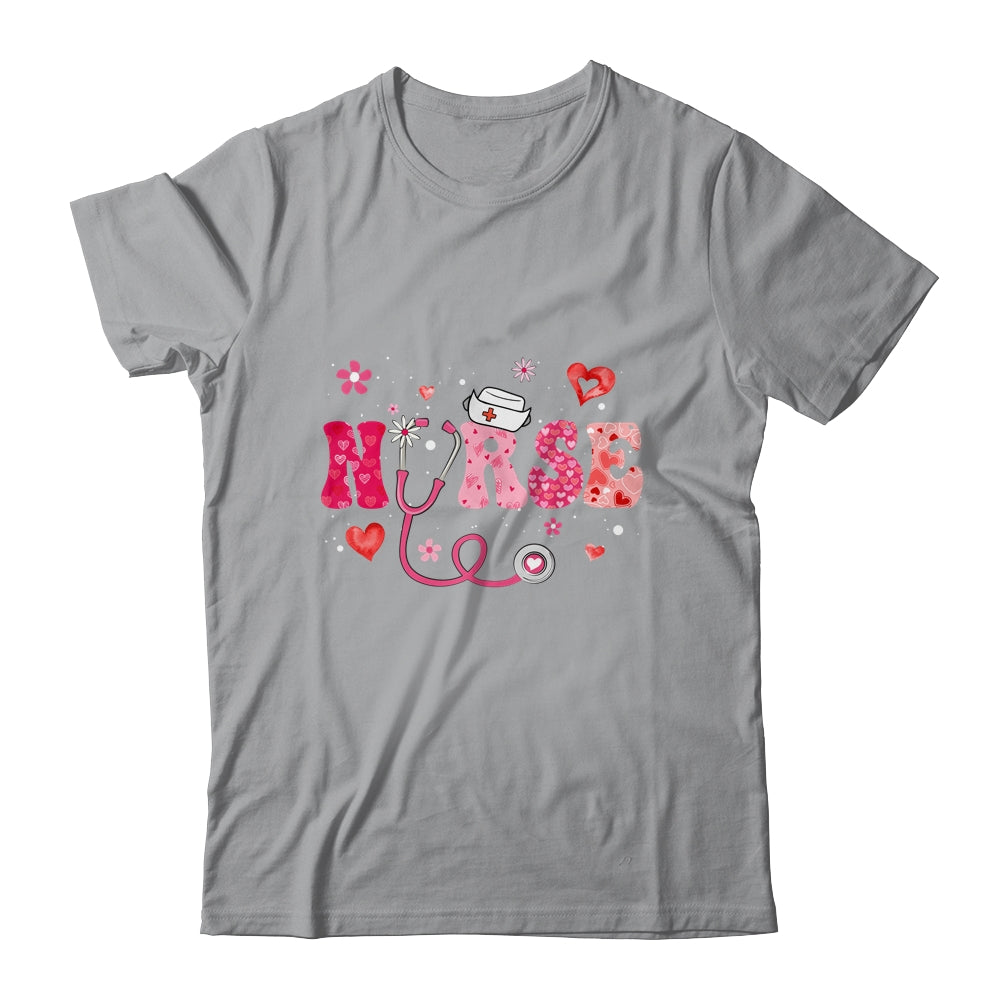 Girls Women Nurses Valentines Day Hearts Stethoscope Groovy Shirt & Tank Top | teecentury
