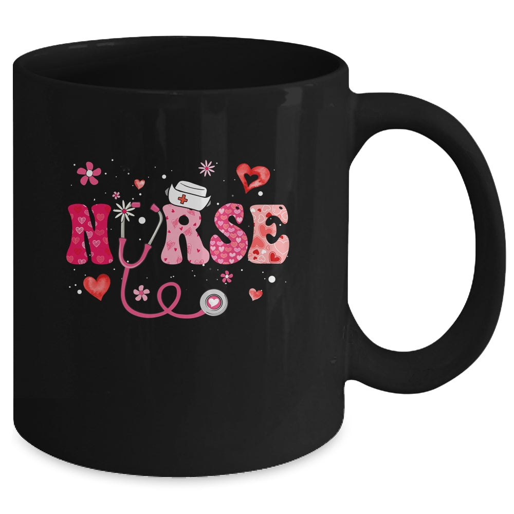 Girls Women Nurses Valentines Day Hearts Stethoscope Groovy Mug | teecentury