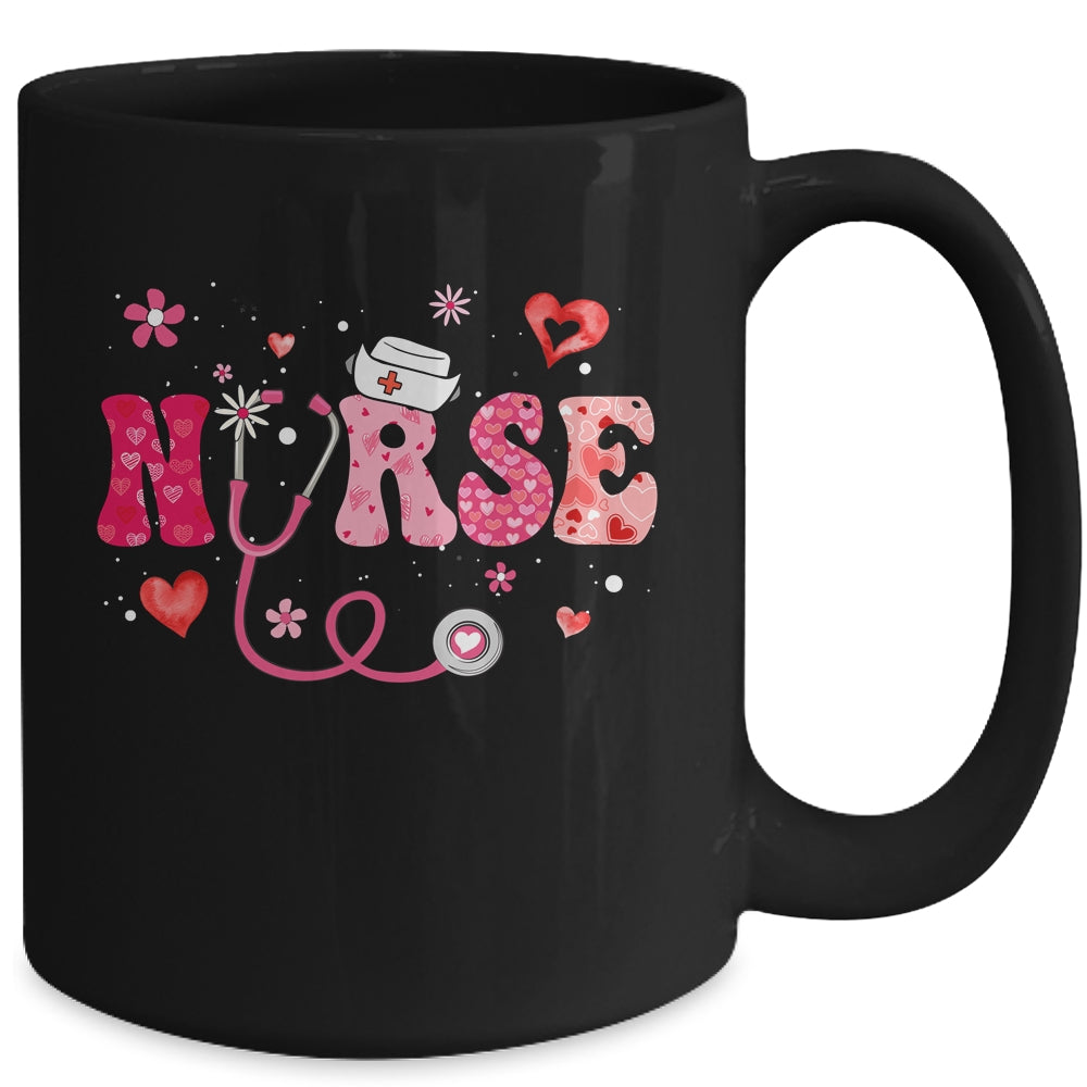 Girls Women Nurses Valentines Day Hearts Stethoscope Groovy Mug | teecentury