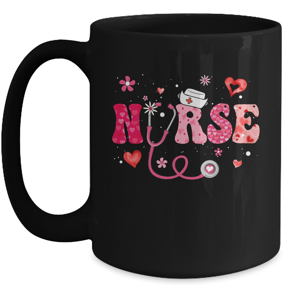 Girls Women Nurses Valentines Day Hearts Stethoscope Groovy Mug | teecentury