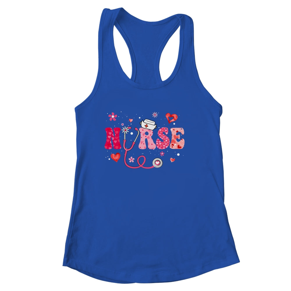 Girls Women Nurses Valentines Day Hearts Stethoscope Groovy Shirt & Tank Top | teecentury