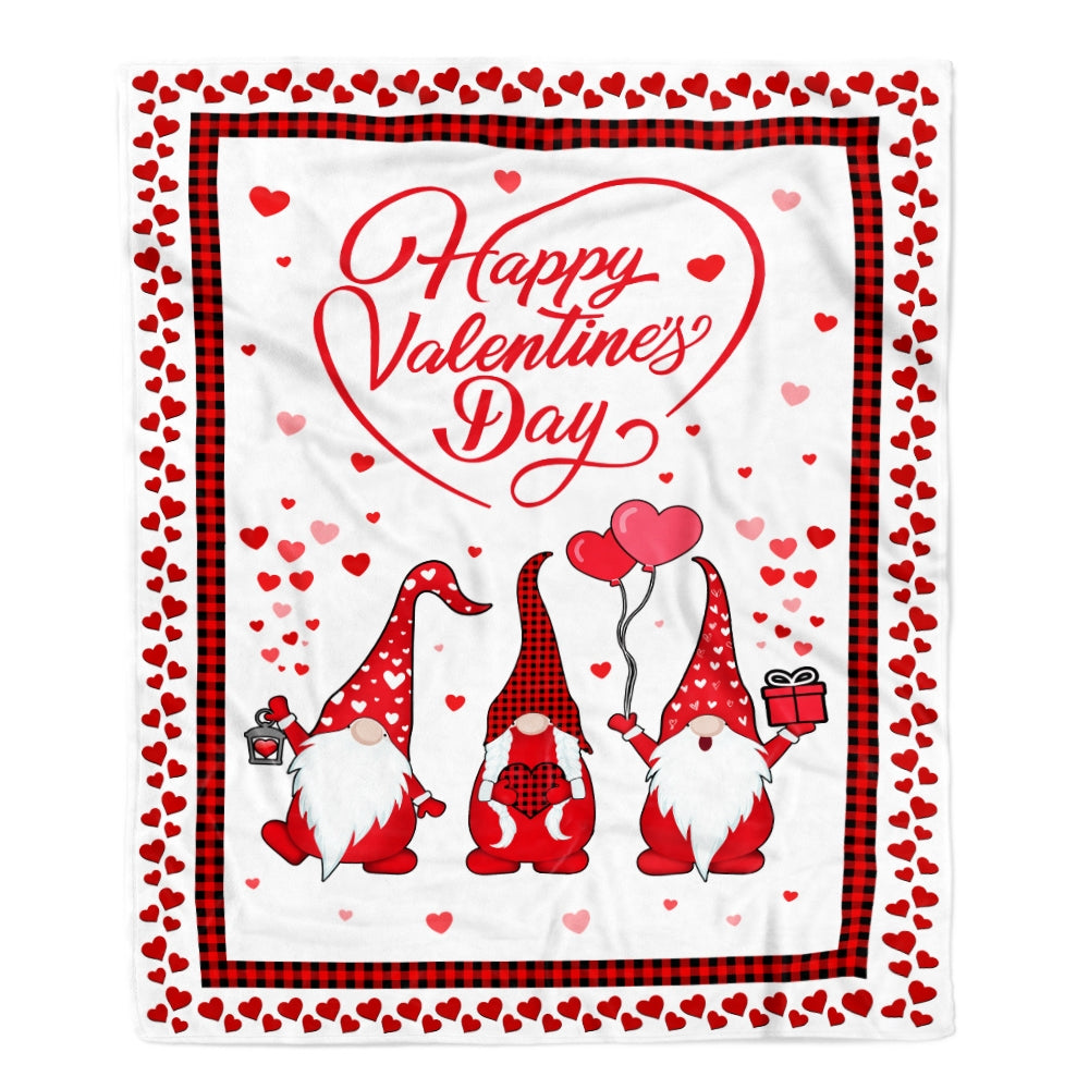Gnome Valentine's Day Love Heart Red Plaid Buffalo Leopard Fleece Blanket Blanket | Teecentury.com