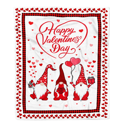 Gnome Valentine's Day Love Heart Red Plaid Buffalo Leopard Fleece Blanket Blanket | Teecentury.com