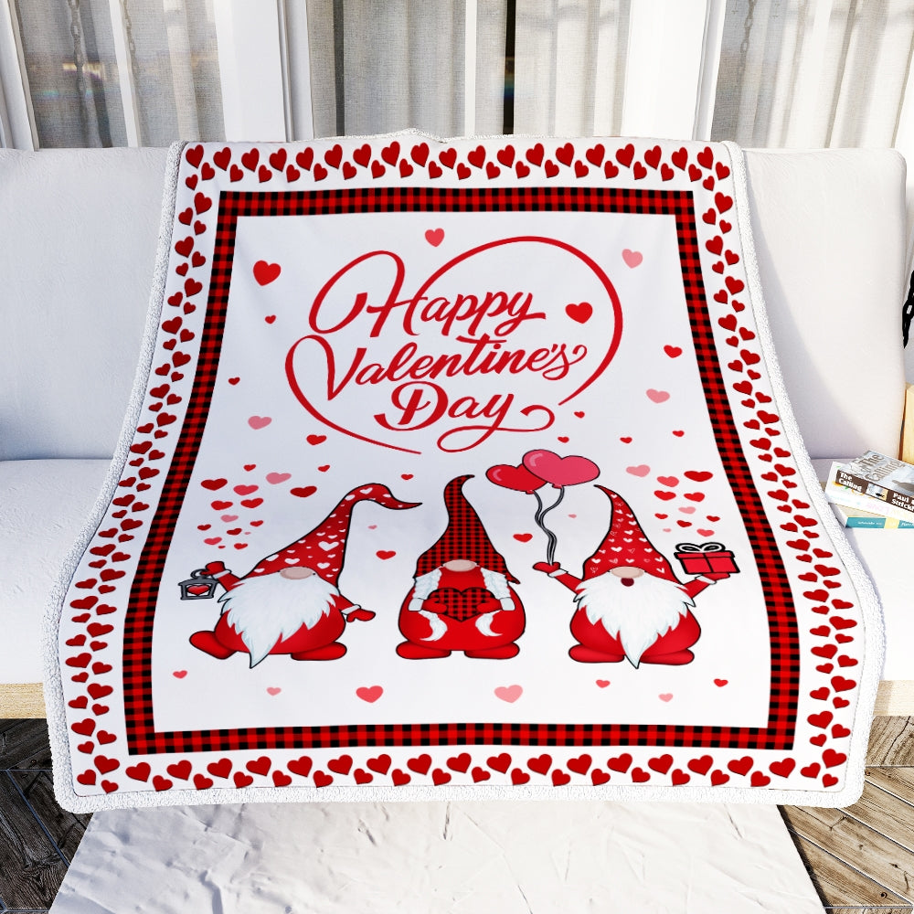 Gnome Valentine's Day Love Heart Red Plaid Buffalo Leopard Fleece Blanket Blanket | Teecentury.com