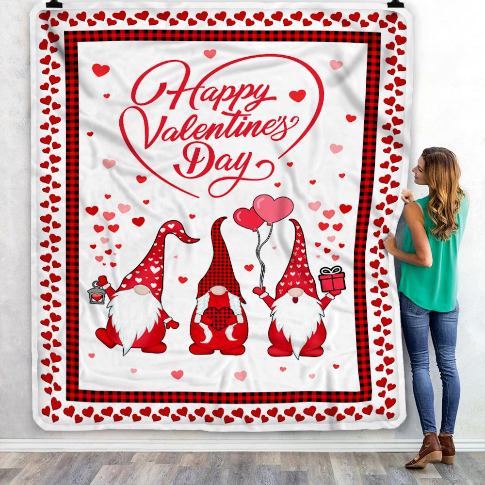Gnome Valentine's Day Love Heart Red Plaid Buffalo Leopard Fleece Blanket Blanket | Teecentury.com