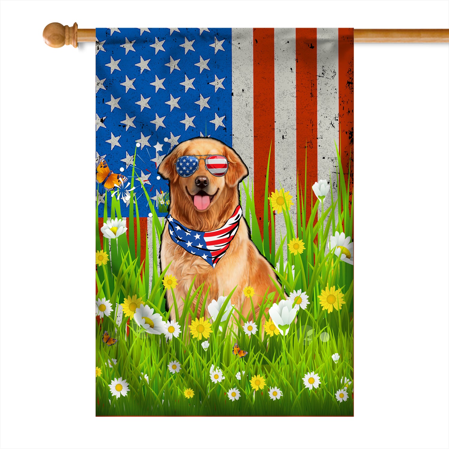 Golden Retriever American USA Flag 4th of July Dog Lover On Independence Day | teecentury