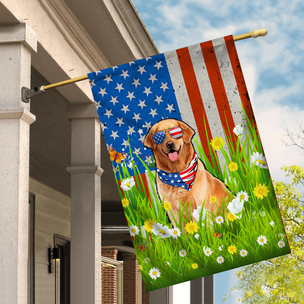 Golden Retriever American USA Flag 4th of July Dog Lover On Independence Day | teecentury