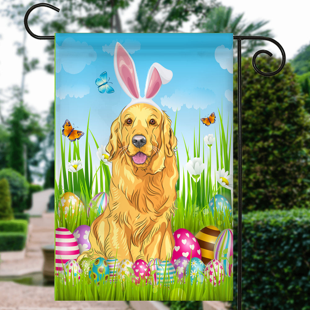 Golden Retriever Happy Easter Day Holiday Flag Funny Dog Dog Wear Bunny Ears Headband Cute for Home Decor | teecentury