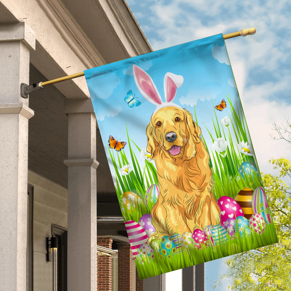 Golden Retriever Happy Easter Day Holiday Flag Funny Dog Dog Wear Bunny Ears Headband Cute for Home Decor | teecentury
