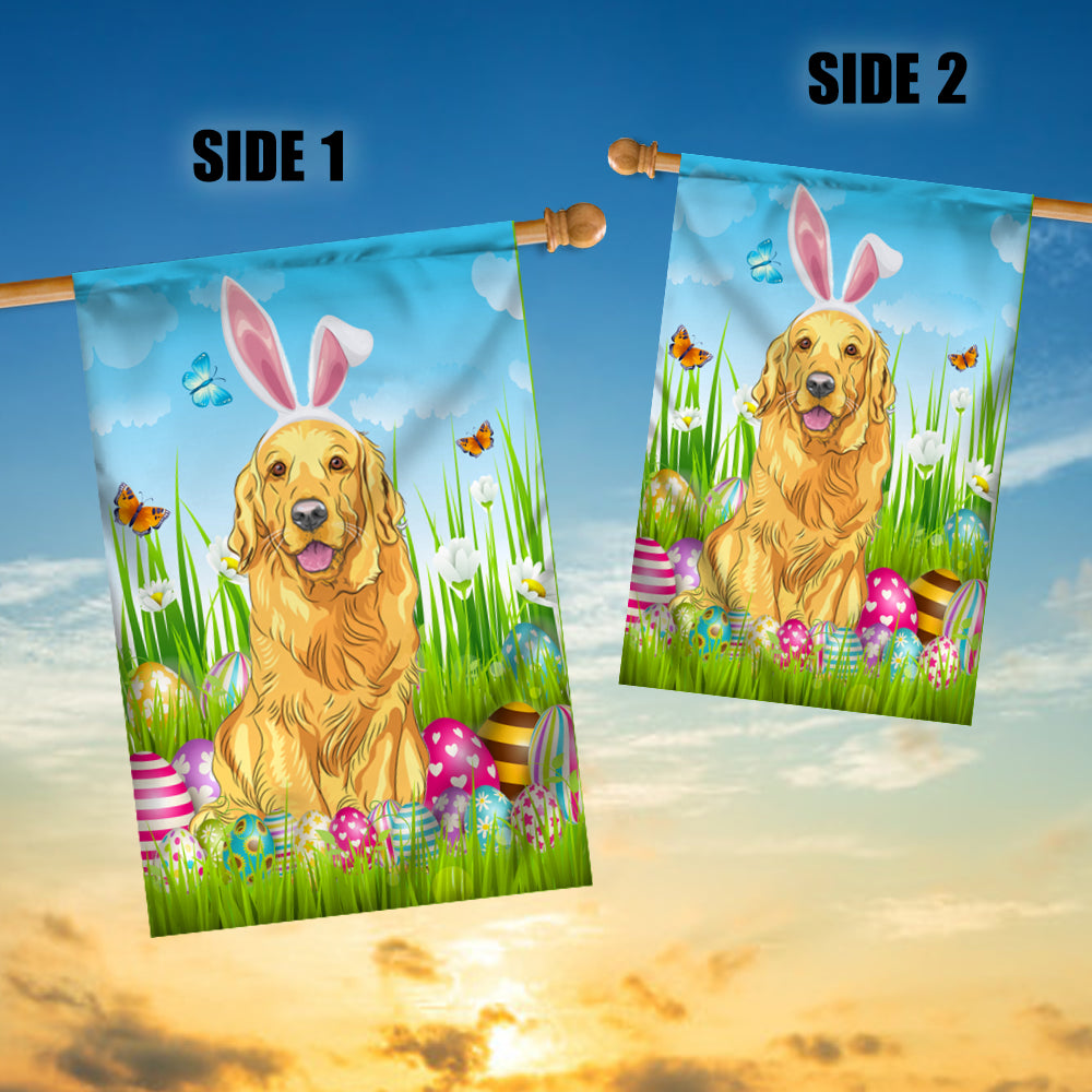 Golden Retriever Happy Easter Day Holiday Flag Funny Dog Dog Wear Bunny Ears Headband Cute for Home Decor | teecentury